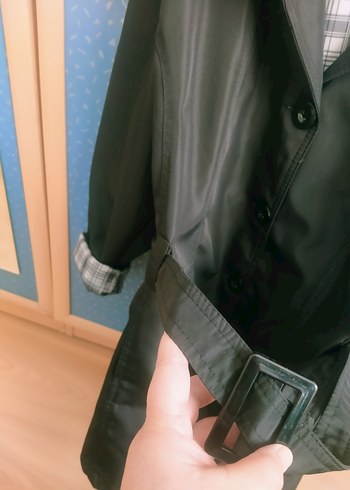 Kadın Siyah Kemerli Midi Trençkot En 65 boy 90 cm - Görsel 7