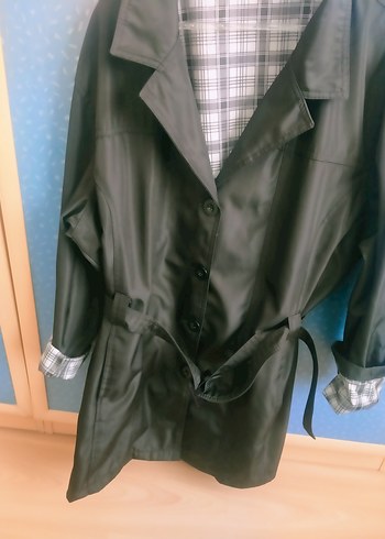 Kadın Siyah Kemerli Midi Trençkot En 65 boy 90 cm - Görsel 9