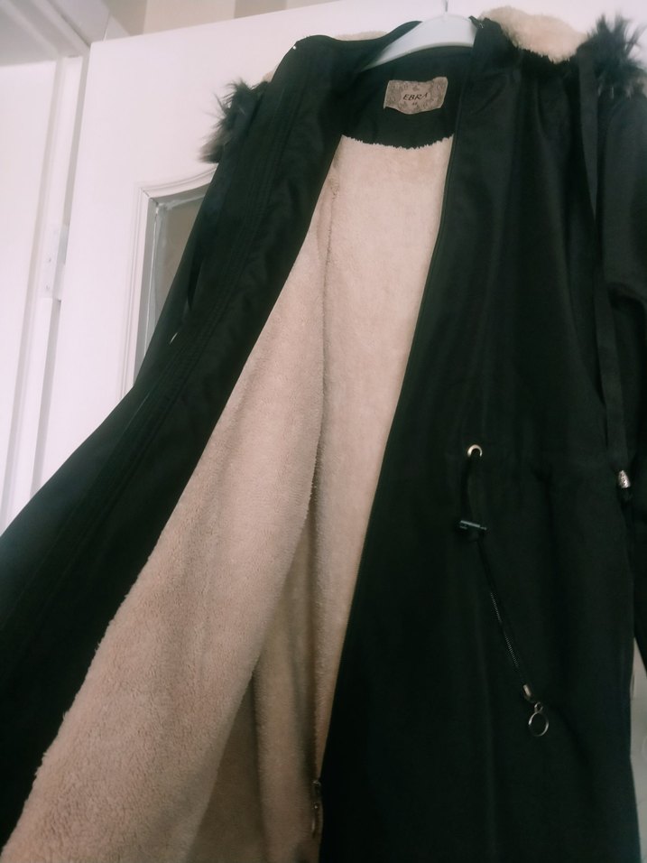 Kürklü Siyah Midi Kadın Ceket - Görsel 3