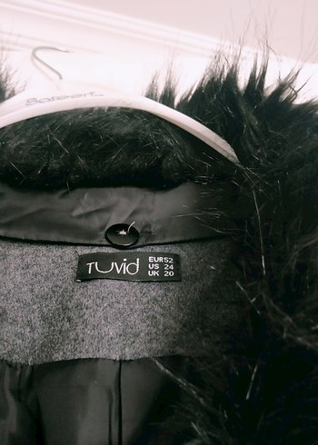 Siyah kürklü yakalı gri. kaşe kaban - Görsel 4