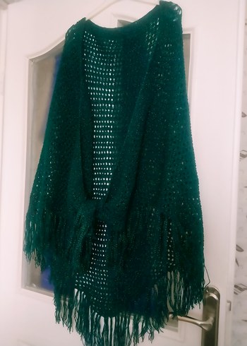 Kadın Bohem Örgü Yeşil Panço - Görsel 6