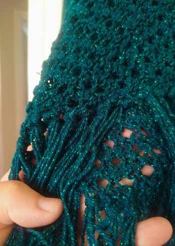 Kadın Bohem Örgü Yeşil Panço - Görsel 9