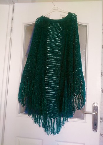 Kadın Bohem Örgü Yeşil Panço - Görsel 3