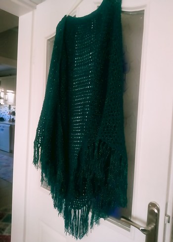 Kadın Bohem Örgü Yeşil Panço - Görsel 7