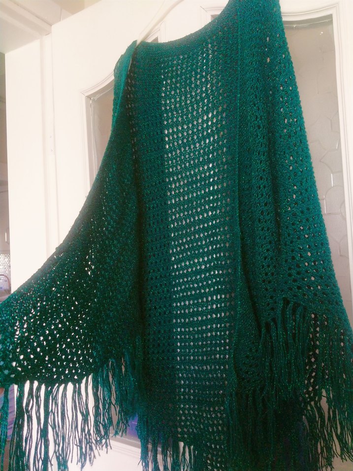 Kadın Bohem Örgü Yeşil Panço - Görsel 4