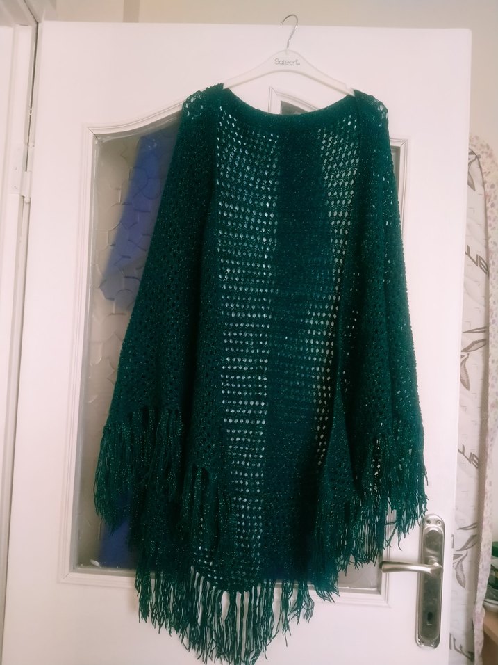 Kadın Bohem Örgü Yeşil Panço - Görsel 5