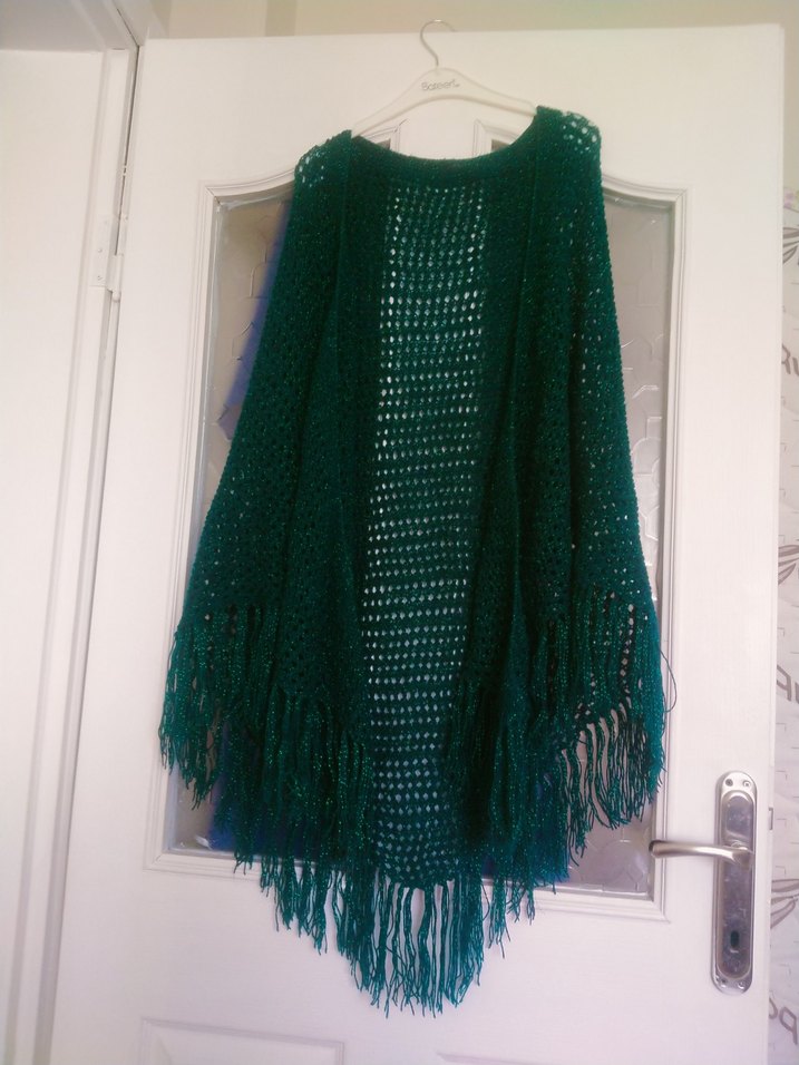 Kadın Bohem Örgü Yeşil Panço - Görsel 2