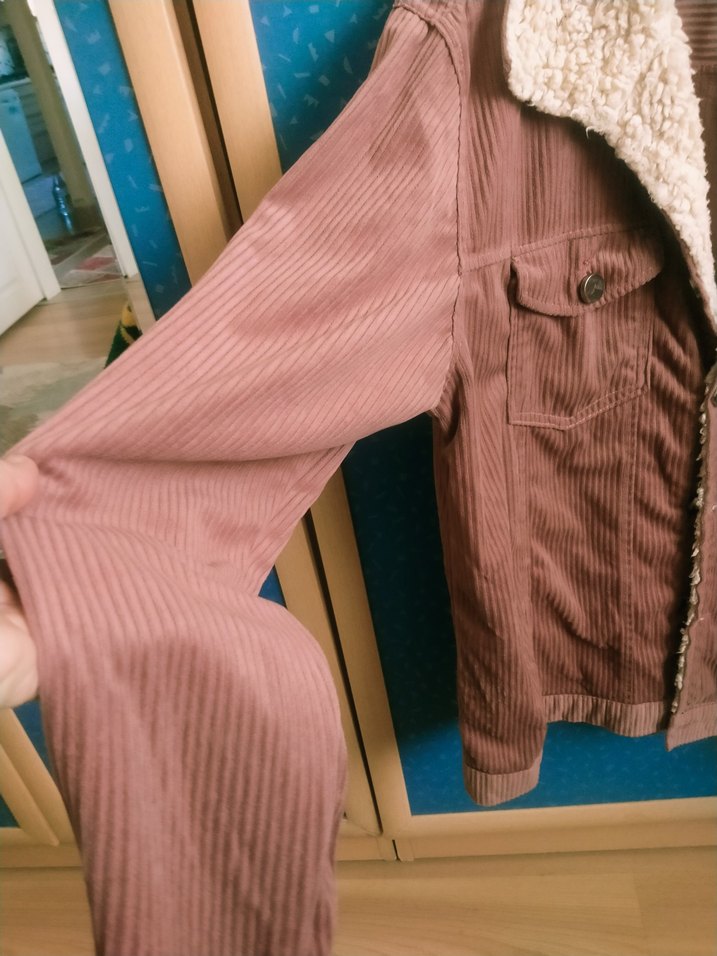 Düğmeli Kadın pudra pembesi kadife ceket. - Görsel 4