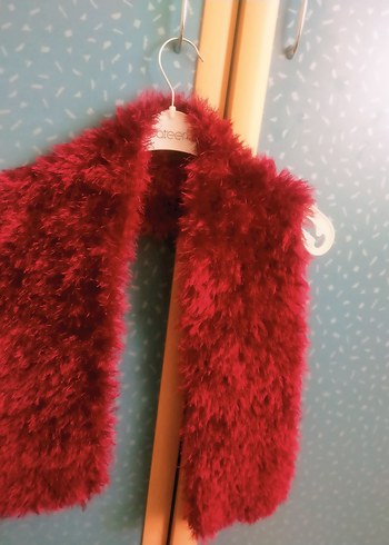 Bordo Kürklü Kadın Yün Şal - Görsel 2