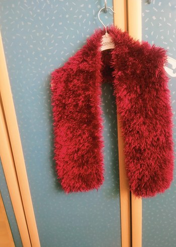 Bordo Kürklü Kadın Yün Şal - Görsel 4