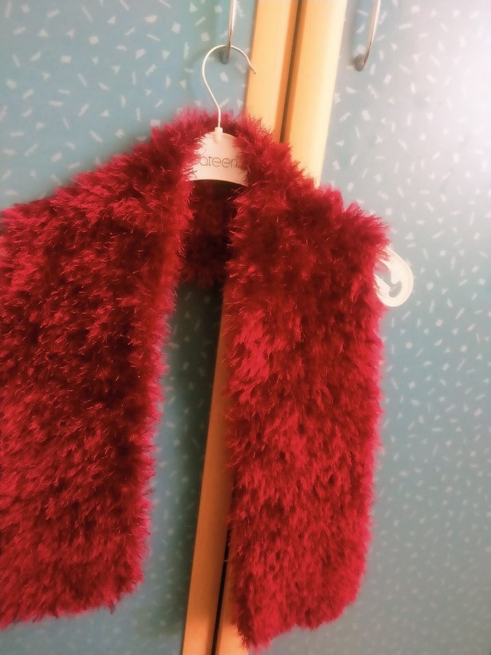 Bordo Kürklü Kadın Yün Şal - Görsel 2