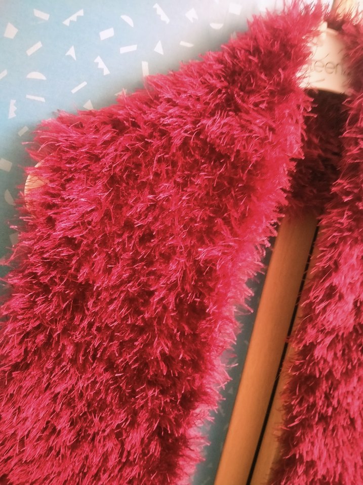 Bordo Kürklü Kadın Yün Şal - Görsel 5