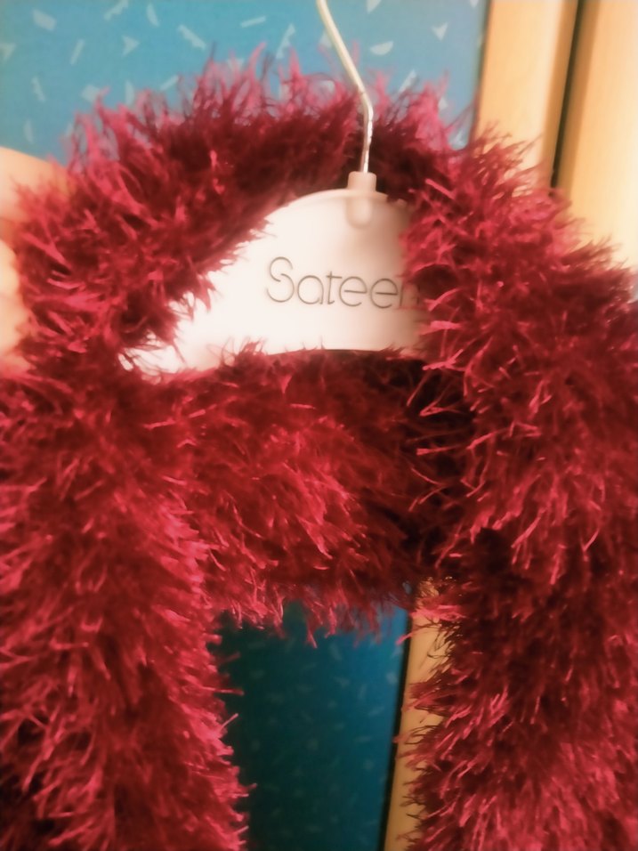 Bordo Kürklü Kadın Yün Şal - Görsel 3