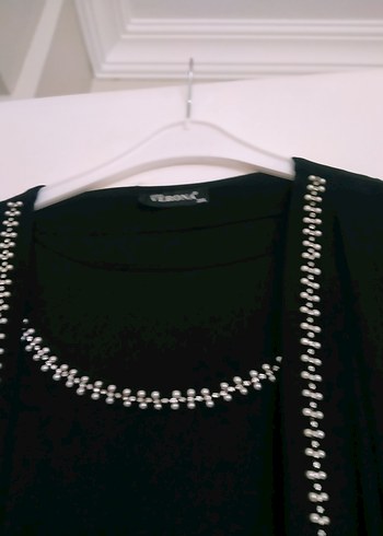 Boncuk Detaylı Siyah Uzun abiye takım. - Görsel 8