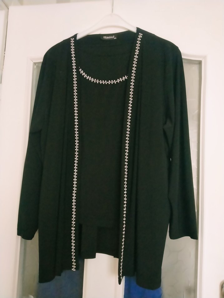 Boncuk Detaylı Siyah Uzun abiye takım. - Görsel 2