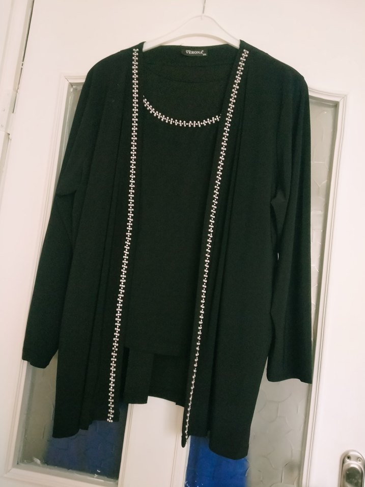 Boncuk Detaylı Siyah Uzun abiye takım. - Görsel 4