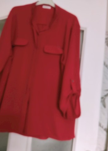 Düğmeli Kırmızı Kadın Gömlek - Görsel 2