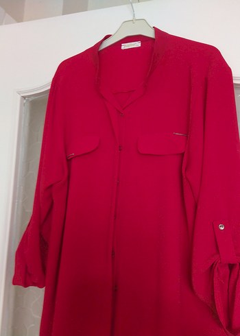 Düğmeli Kırmızı Kadın Gömlek - Görsel 6