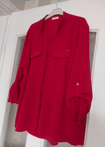 Düğmeli Kırmızı Kadın Gömlek - Görsel 10