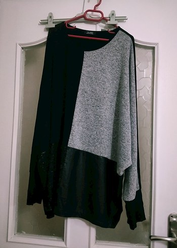 Gri Siyah Kadın Midi Tunik, Uzun Kollu, Salaş tuvid marka. - Görsel 7