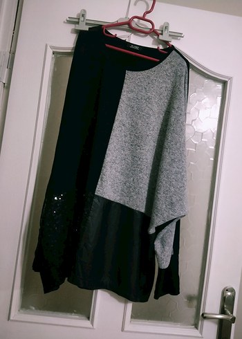 Gri Siyah Kadın Midi Tunik, Uzun Kollu, Salaş tuvid marka. - Görsel 3