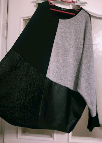 Gri Siyah Kadın Midi Tunik, Uzun Kollu, Salaş tuvid marka. - Görsel 10