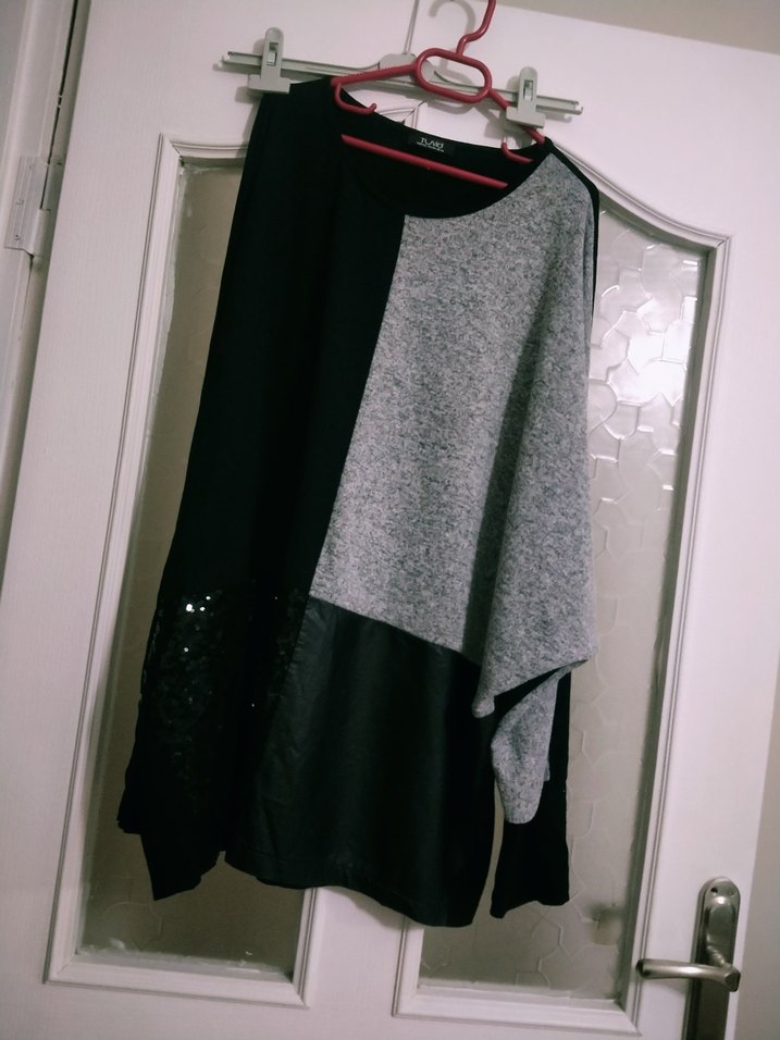 Gri Siyah Kadın Midi Tunik, Uzun Kollu, Salaş tuvid marka. - Görsel 3