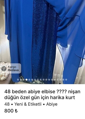 mavi saks abiye 48 beden - Görsel 5