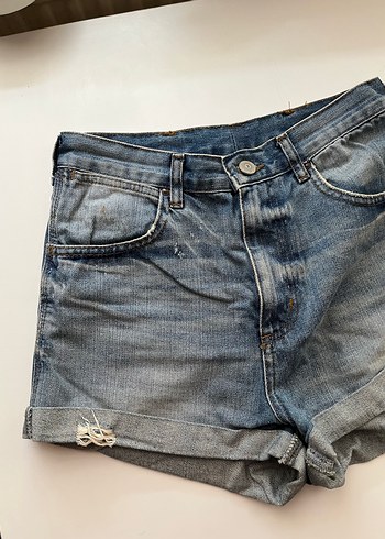 Gri Mavimsi Rahat Kesim Kadın Kot Şort - Görsel 2