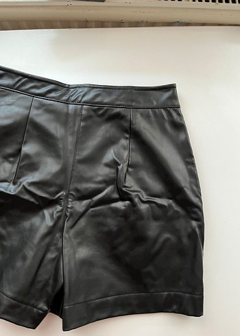 Siyah Deri Şort - Görsel 6