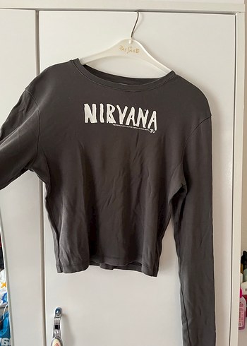 Kadın Gri Uzun Kollu Crop Top - Görsel 2