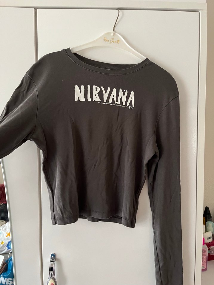 Kadın Gri Uzun Kollu Crop Top - Görsel 2