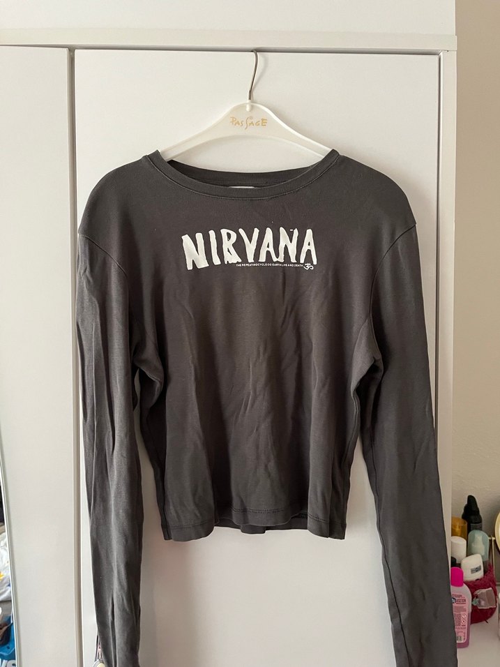 Kadın Gri Uzun Kollu Crop Top - Görsel 4