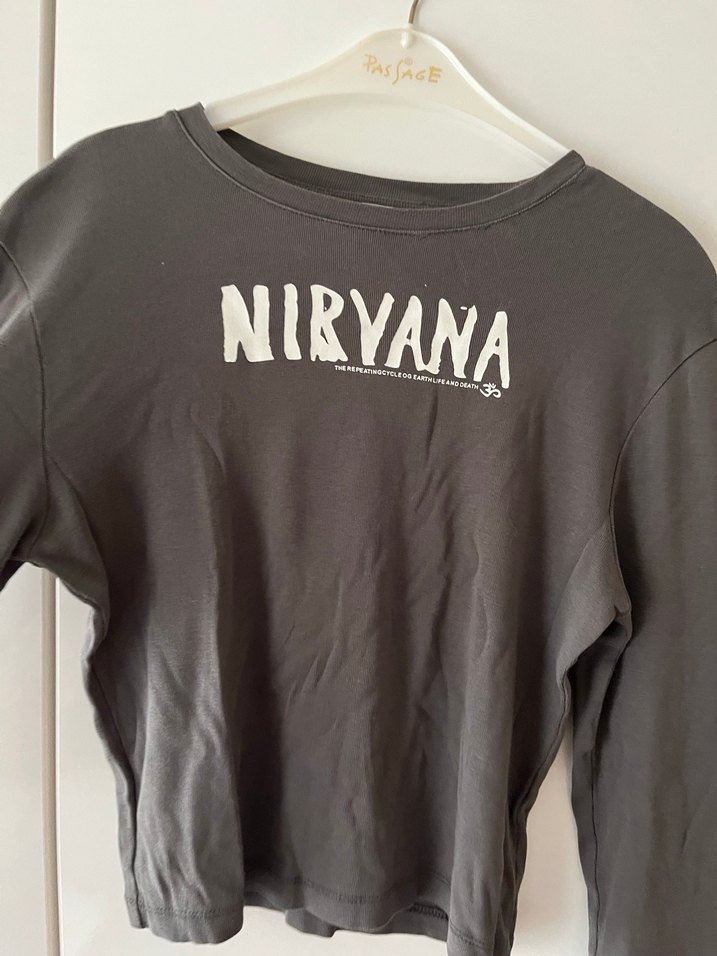 Kadın Gri Uzun Kollu Crop Top - Görsel 3