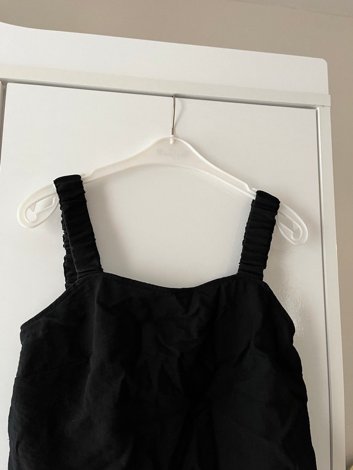 Siyah Keten Kadın Askılı Bluz - Görsel 2