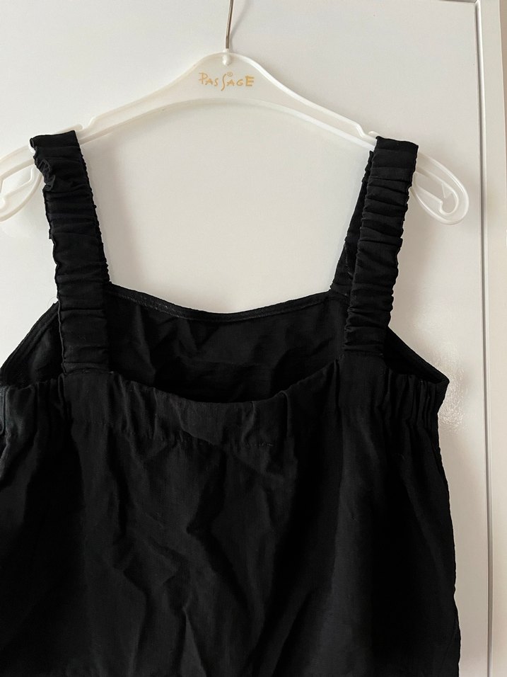 Siyah Keten Kadın Askılı Bluz - Görsel 3