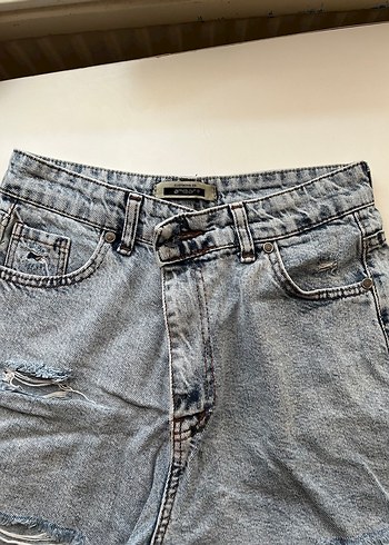 Mavi kadın kot şort - Görsel 4