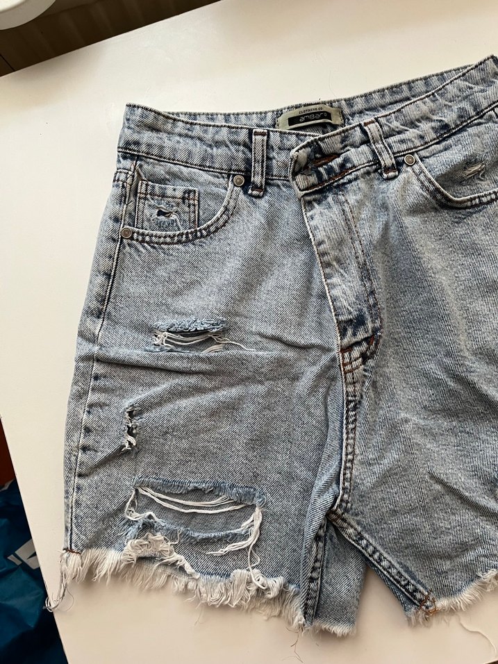 Mavi kadın kot şort - Görsel 2