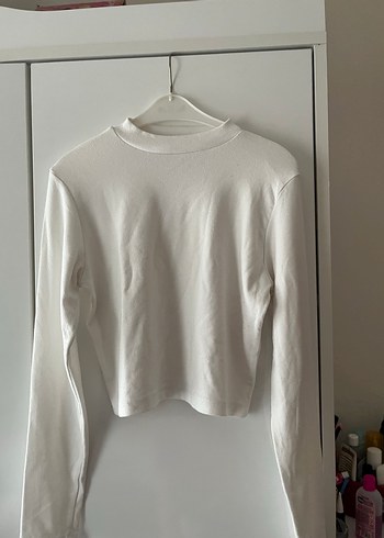 Kadın Beyaz Yüksek Yakalı Uzun Kollu Triko body - Görsel 3