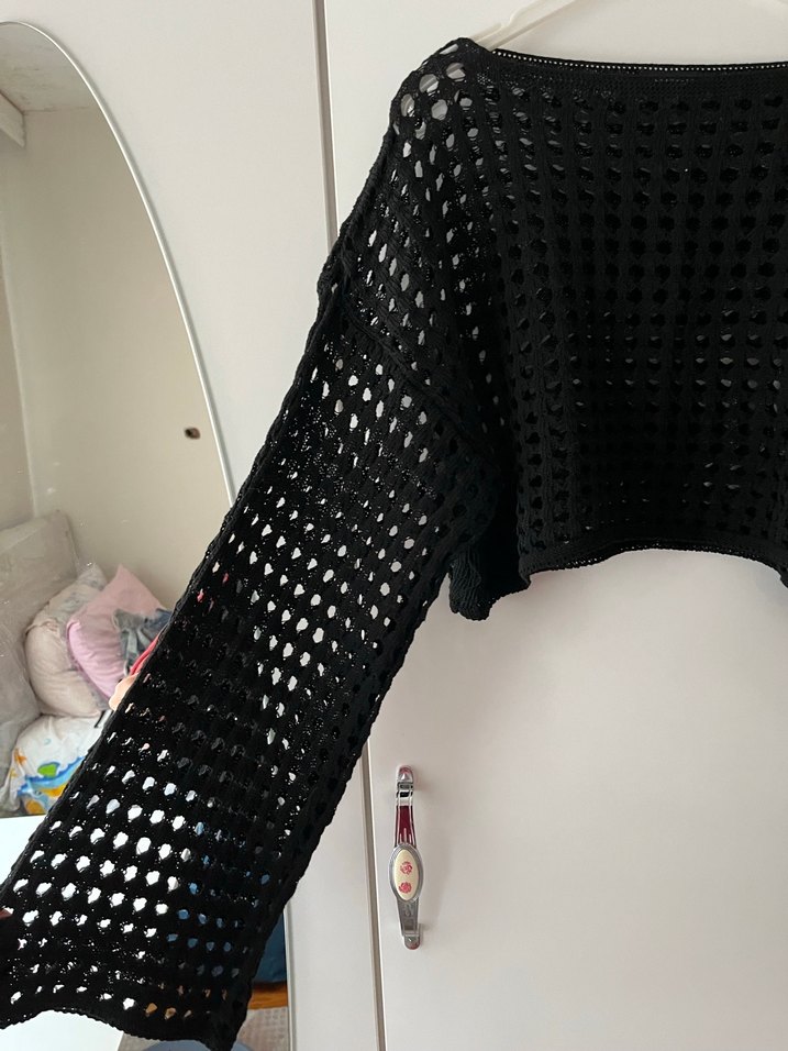 Siyah Örgü Kadın Triko Bluz - Görsel 2