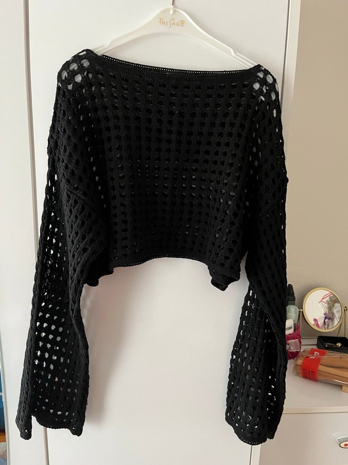 Siyah Örgü Kadın Triko Bluz - Görsel 3