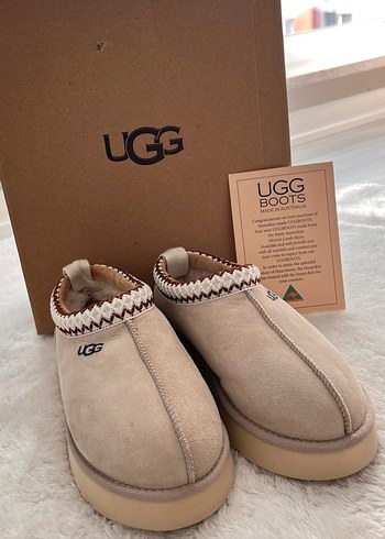 Bej Süet Kadın Terlikler UGG Wedge Topuklu - Görsel 2