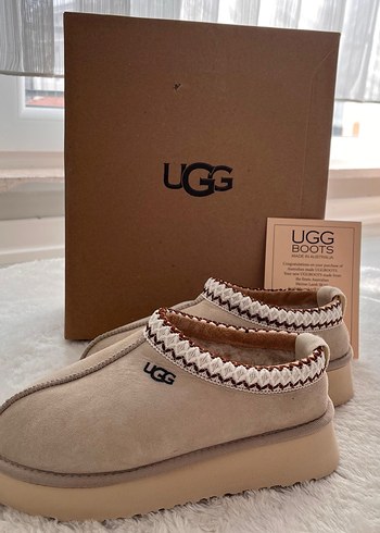 Bej Süet Kadın Terlikler UGG Wedge Topuklu - Görsel 5