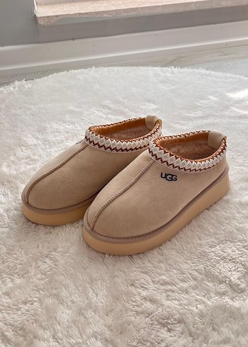 Bej Süet Kadın Terlikler UGG Wedge Topuklu - Görsel 6