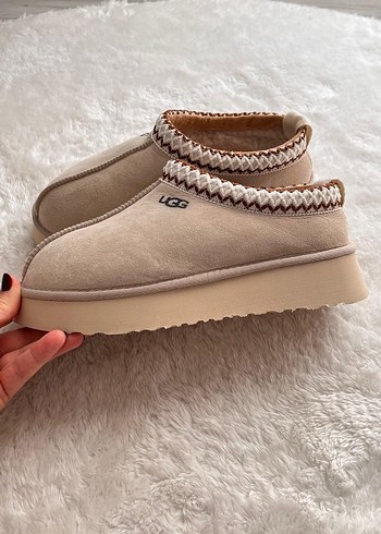 Bej Süet Kadın Terlikler UGG Wedge Topuklu - Görsel 4