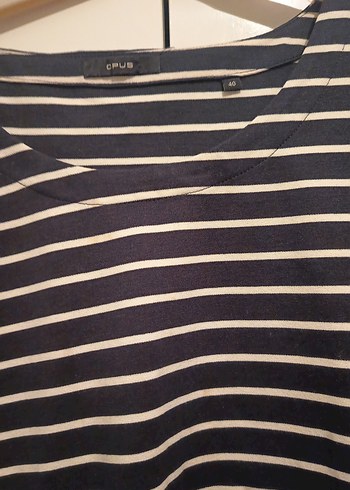 Çizgili, Kayık Yaka Midi Triko Elbise - Görsel 2