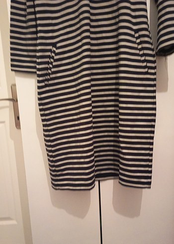 Çizgili, Kayık Yaka Midi Triko Elbise - Görsel 3