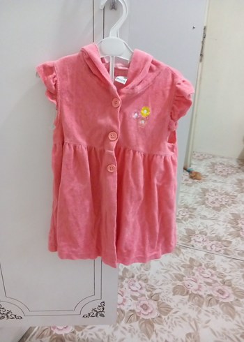 Düğmeli Pembe Kız Çocuk Elbise