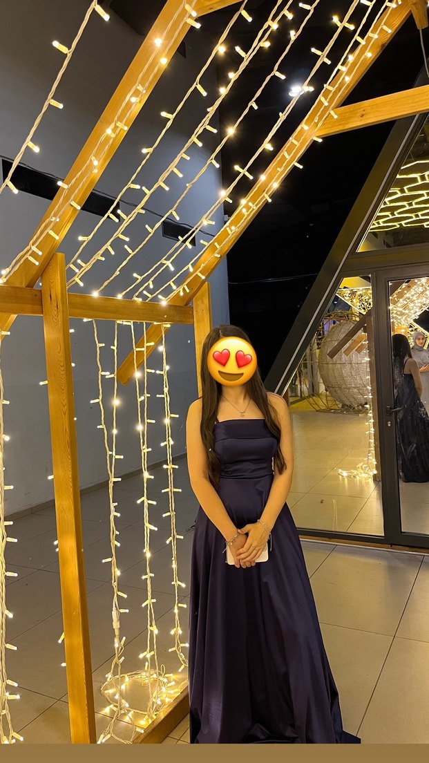 Straplez lacivert Uzun Drapeli Kadın Elbise - Görsel 2