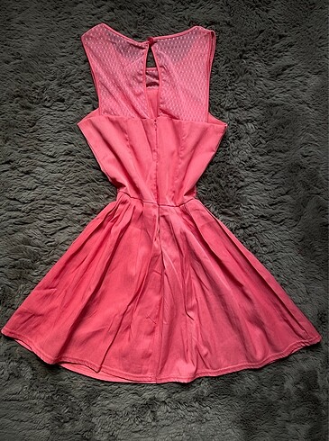 Şeker Pembe Bisiklet (Gizli straplez) Transparan Yaka Kısa Elbis - Görsel 4